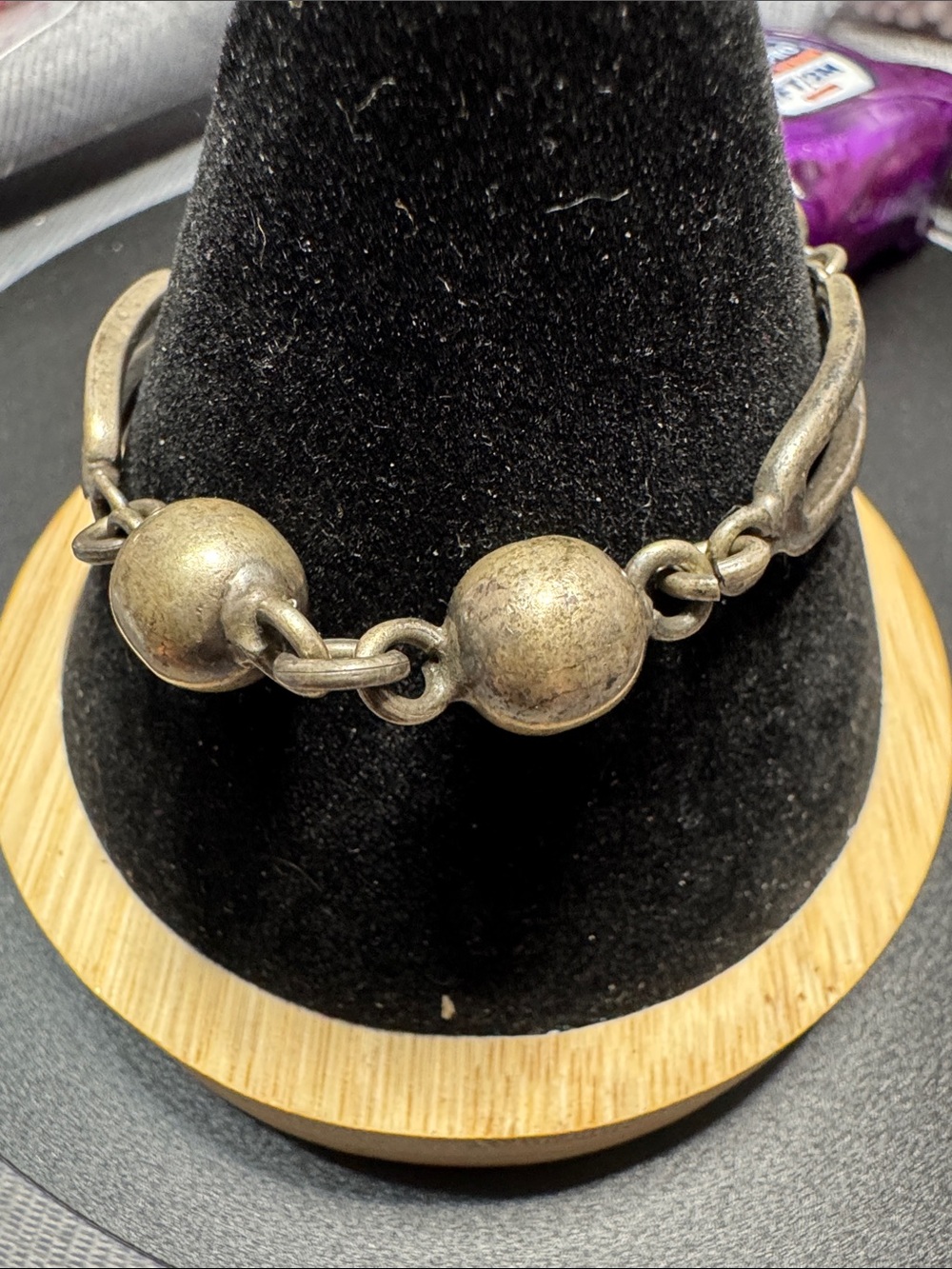 VTG Antique Silver Bead Link Bracelet - Women's Jewelry